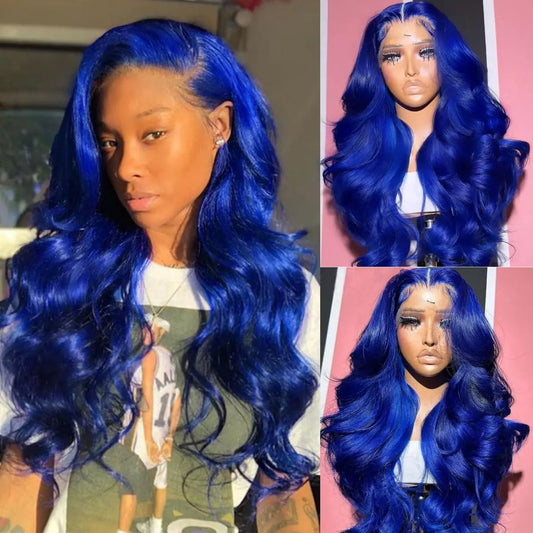 Lala Hair Blue Glueless Wigs Human Hair Pre Plucked With Baby Hair 200% Density Dark Blue 9x6 Body Wave Lace Front Wigs Human Hair for Women HD Transparent Lace Frontal Blue Colored Wigs Human Hair 18 Inch