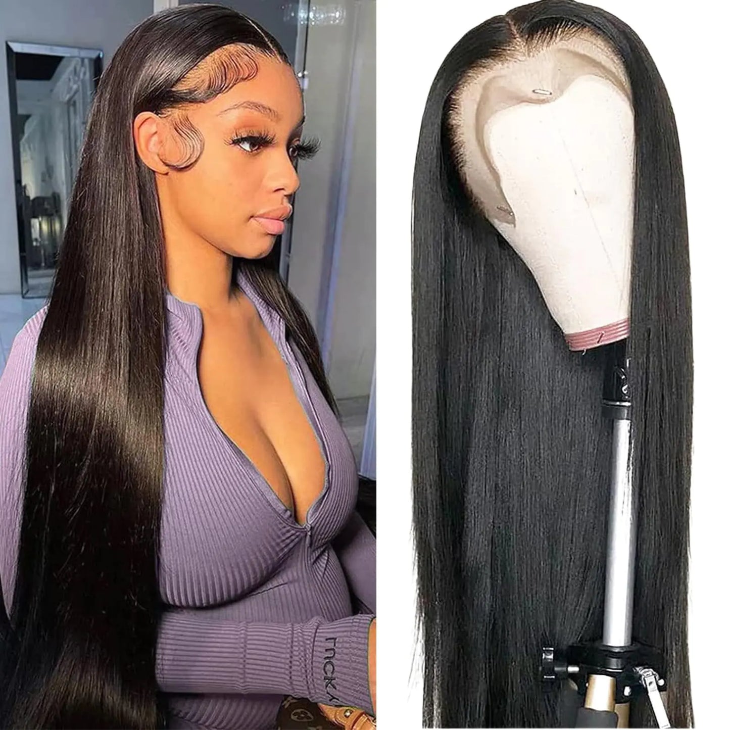 Straight Lace Front Wigs 100% Human Hair Pre Plucked 200 Density Glueless Wigs Human Hair Natural Hairline 13x6 HD Straight Lace Frontal Wigs Human Hair Wig For Black Women With Baby Hair 24 Inch
