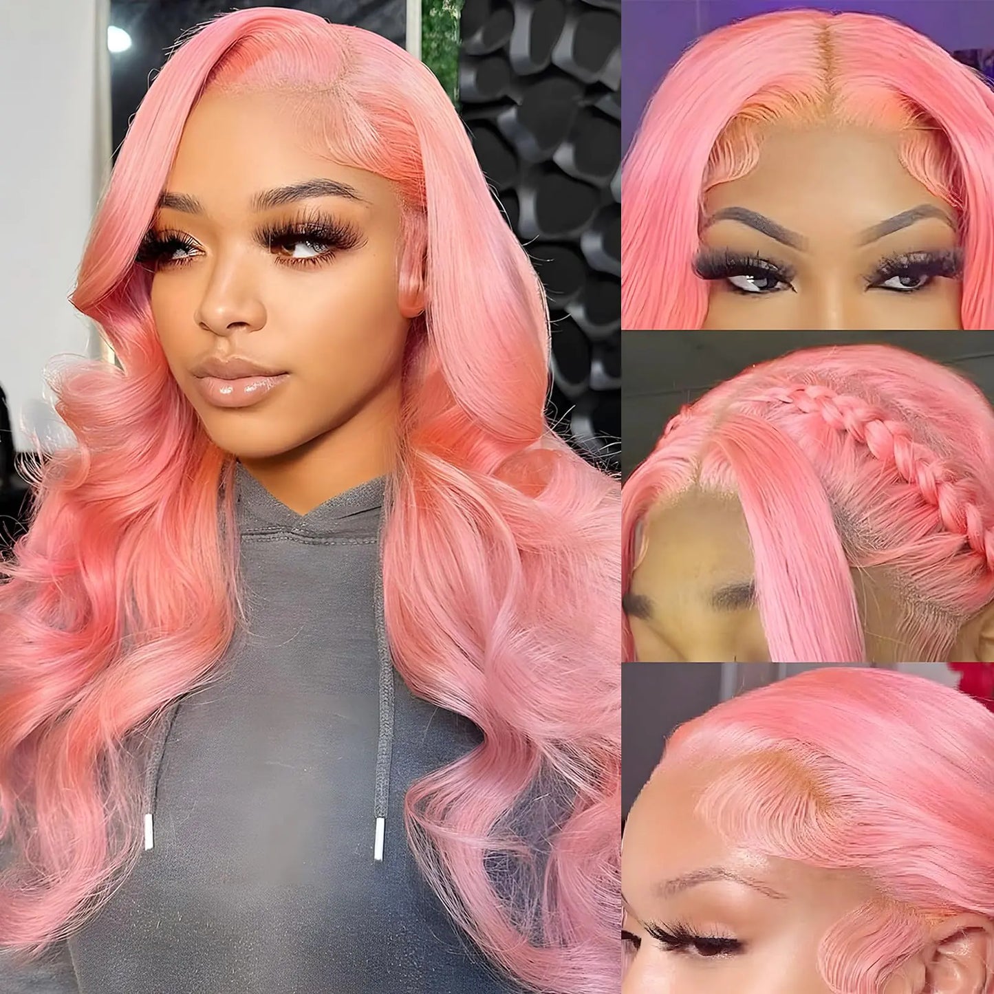 Lala Hair Pink Lace Front Wig Human Hair Body Wave 13x6 HD Lace Front Wigs Human Hair Pre Plucked Body Wave Pink Lace Frontal Wig Human Hair 180% Density Pink Glueless Wig 28inch