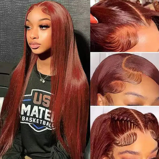 Reddish Brown Lace Front Wigs Human Hair For Black Women 13x4 HD Transparent Straight Lace Front Wigs Human Hair with Baby Hair Cooper Red Glueless Wigs Human Hair Pre Plucked (20 Inch Reddish Brown)