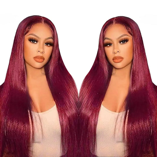 Burgundy Lace Front Wigs Human Hair 13x6 Straight 99j Burgundy Lace Front Wigs Human Hair Pre Plucked Red Wig Wine Red Lace Front Wigs Human Hair 180 Density 22 Inch Glueless Reddish Brown Wigs