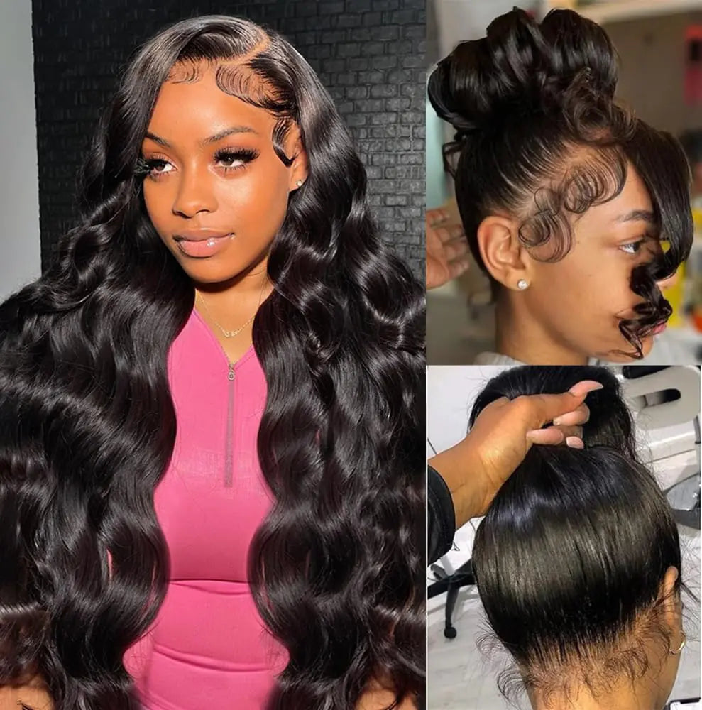 360 Lace Front Wigs Human Hair Pre Plucked 360 HD Full Lace Frontal Black Wigs Human Hair Pre Plucked Body Wave Transparent Lace Front Wigs Human Haiir for Women With Baby Hair 28 Inch