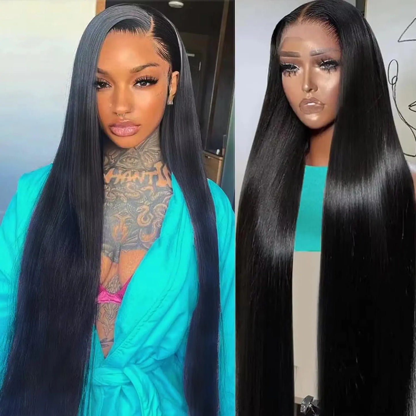 Lala Hair Real 13x6 Lace Front Human Hair Wigs Pre Plucked With Baby Hair 250% Density #1 Jet Black Color Lace Front Wigs Human Hair 320g HD Transparent Lace Wigs (32 Inch)