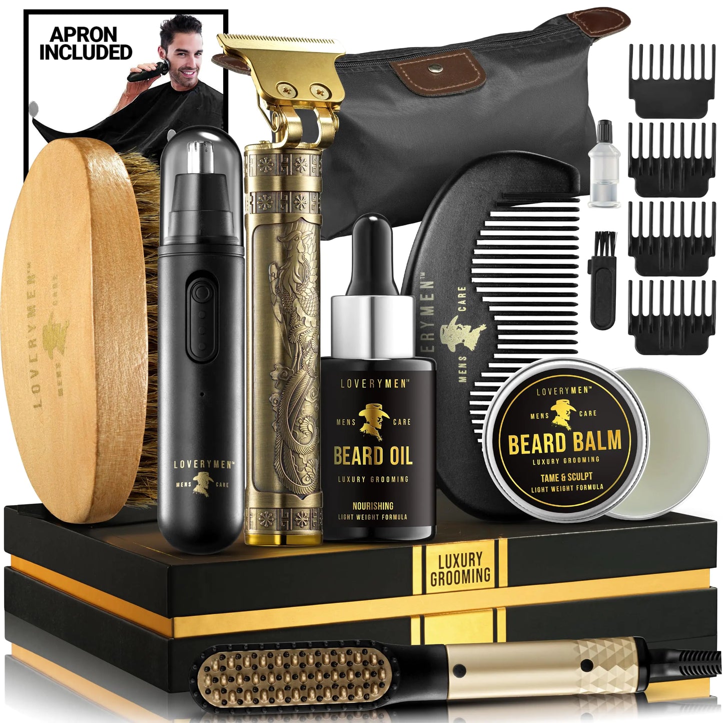 Gifts for Men Grooming Beard Kit Beard Trimmer Nose Hair Trimmer Hair Straightener Brush Oil Balm & More 15pc Beard Kit for Men Care Mens Gifts Birthday