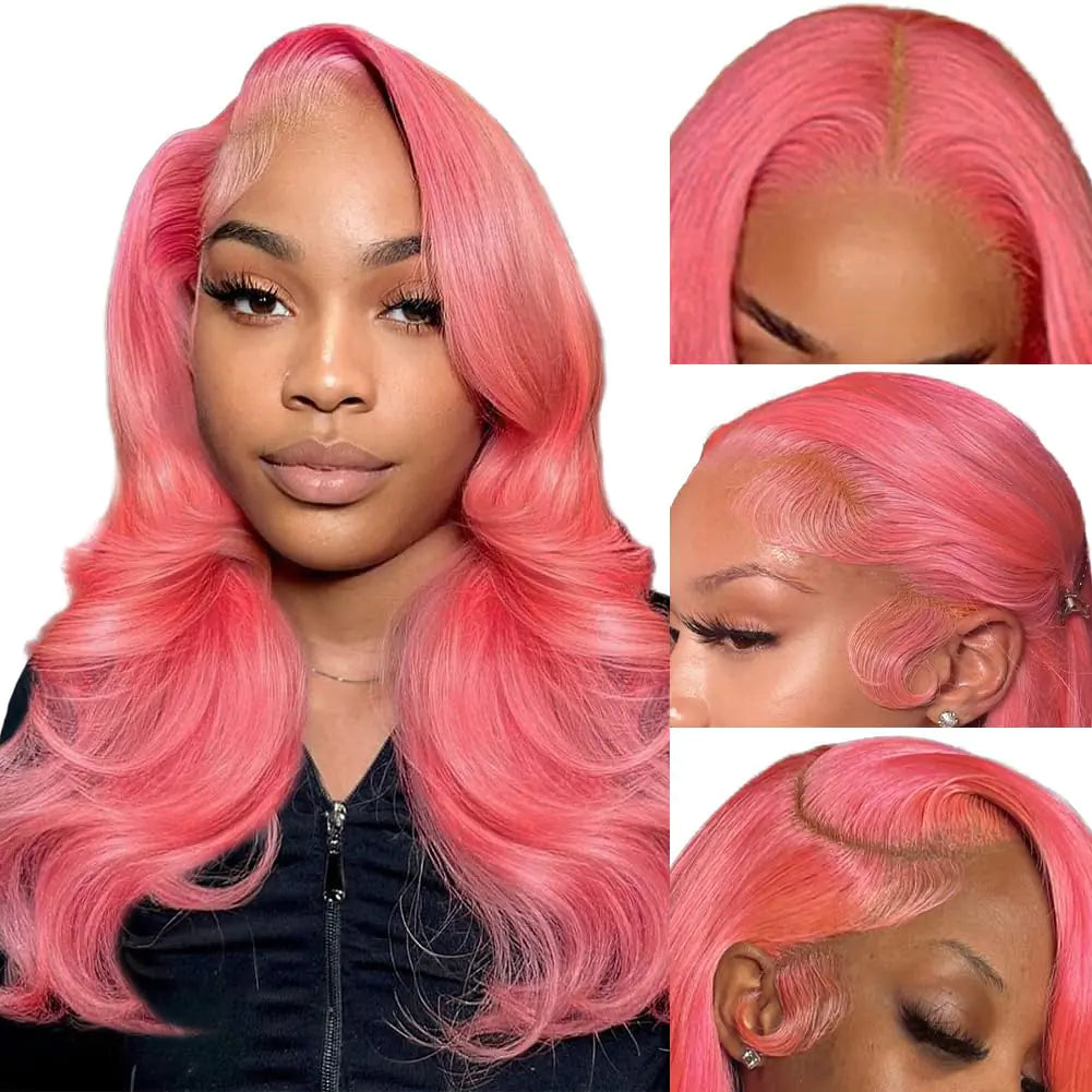 Lala Hair Pink Lace Front Wig Human Hair 13x6 HD Lace Pink Body Wave Wig Human Hair Pre Plucked Colored Body Wave Wig Human Hair For Women 150% Density Strawberry Body Wave Lace Front Wig 30 Inch