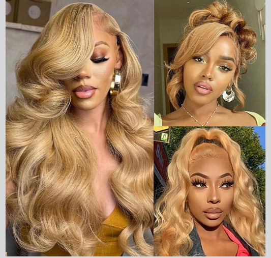 Honey Blonde Wig Human Hair 13x6 Body Wave HD Lace Front Wigs Human Hair Pre Plucked With Baby Hair 180% DensityHoney Blonde Lace Frontal Human Hair Wigs 27# Blonde Colored Wig Human Hair 28 Inch