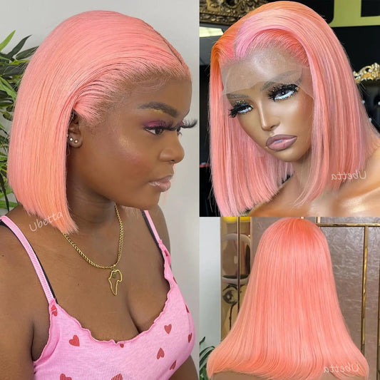 Lala Hair Pink Lace Front Bob Wig Human Hair 8 Inch Short Bob Wig Human Hair 13x6 Lace Front Wigs Human Hair Pink Bob Deep Part 250% Density Pre Plucked Virgin Human Hair Glueless HD Lace Bob Wigs for Women