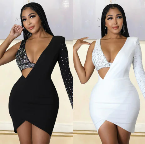 Rhinestone One-Shoulder Dress for Women