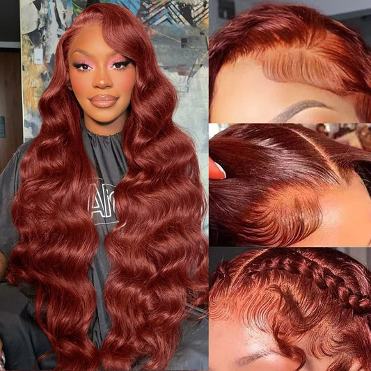 Reddish Brown Lace Front Wigs Human Hair Pre Plucked 13x4 Auburn Colored Human Hair Lace Front Wigs Body Wave Glueless Wigs Human Hair HD Lace Frontal Human Hair Wig 22 Inch