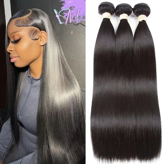cuckoo 16/18/20inch 3 Bundles Human Hair 100% Human Hair Bundles Straight Brazilian Human Hair Bundles 100% Unprocessed Virgin Brazilian Human Hair Bundles Natural Black Color Bundles Human Hair