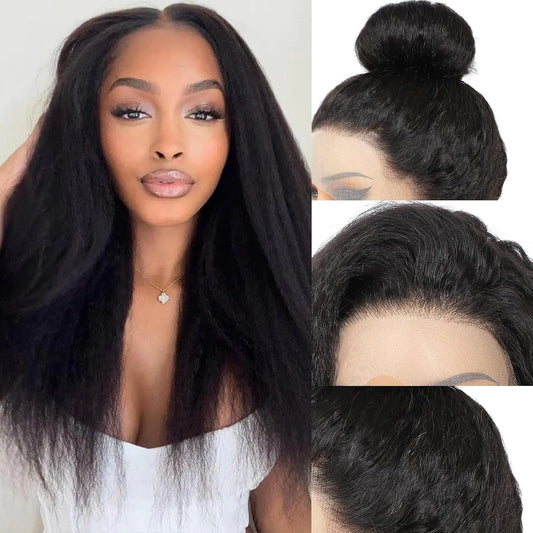 Lala Hair 360 Lace Front Wigs Human Hair Kinky Straight Human Hair Wig 200 Density HD Lace Front Wigs Human Hair 360 Wig Human Hair Full Lace Kinky Straight Wig (natural 16 inch)