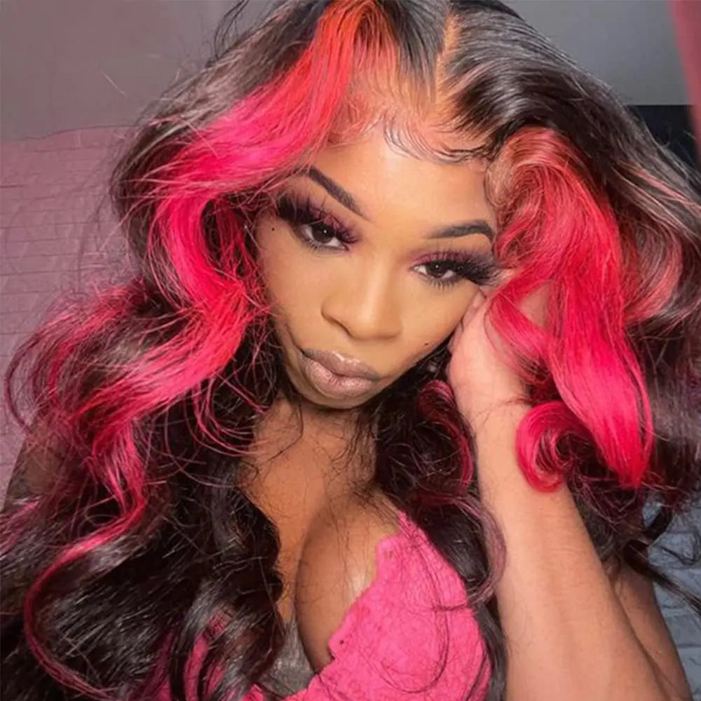 Ombre Lace Frontal Wig Human Hair Wigs 13X4 Pink Red Human Hair Lace Frontal Wigs for Black Women Pre Plucked 150% Density HD Transparent Lace Front Wigs Human Hair 18 Inch