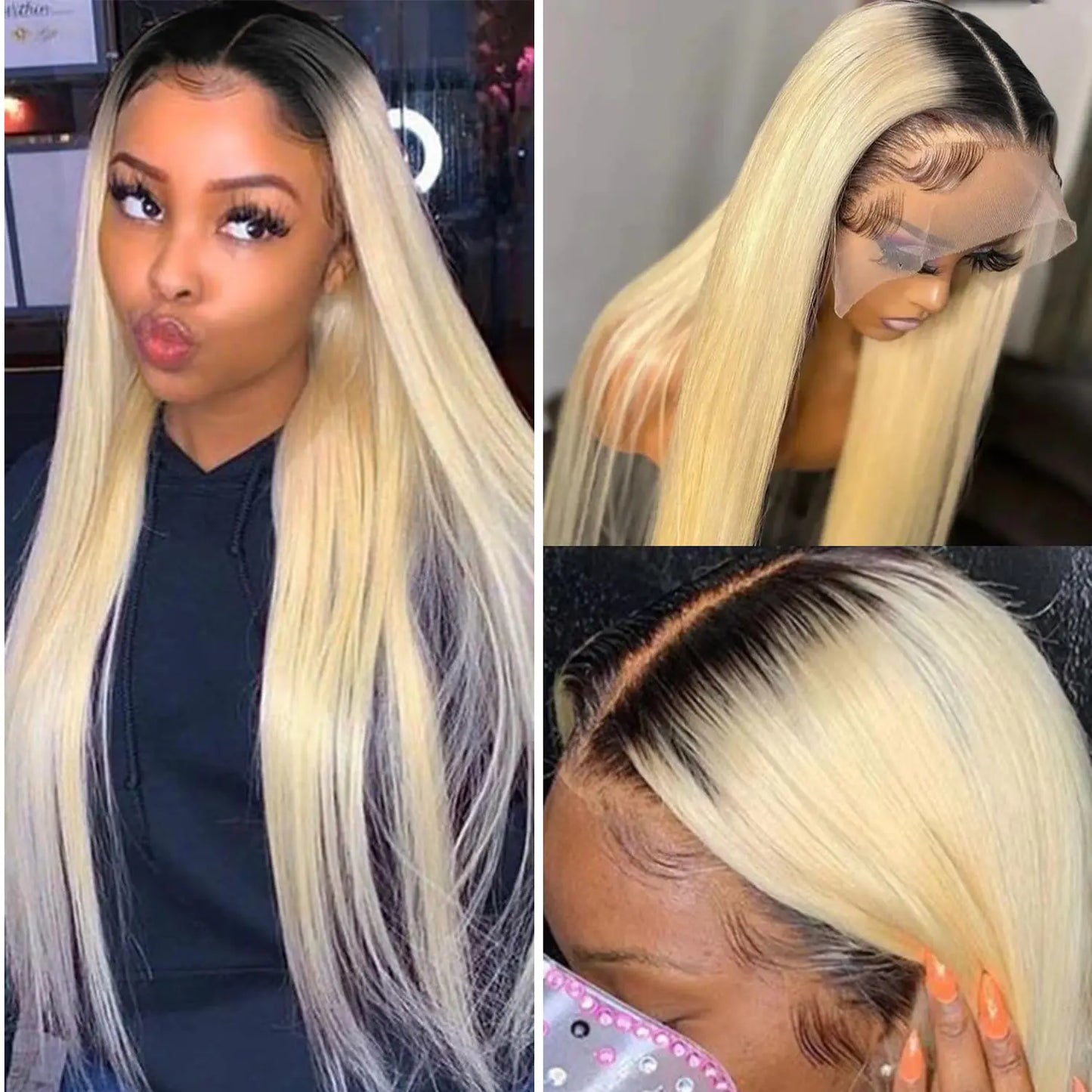 30 Inch Ombre Blonde Lace Front Wig Human Hair Straight 1B 613 Human Hair Wig 13x4 Glueless Lace Wig Human Hair Black Roots 613 Blonde Human Hair Wig 150% Density
