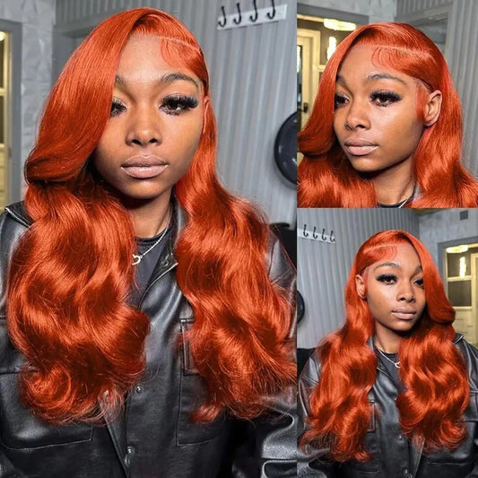 Lala Hair 13x6 Ginger Orange Lace Front Wigs Human Hair Pre Plucked 200% Density Body Wave 13x6 HD Transparent Lace Frontal Wig Glueless 88J Colored Bralizian Virgin Human Hair Wigs for Black Women 24 inch