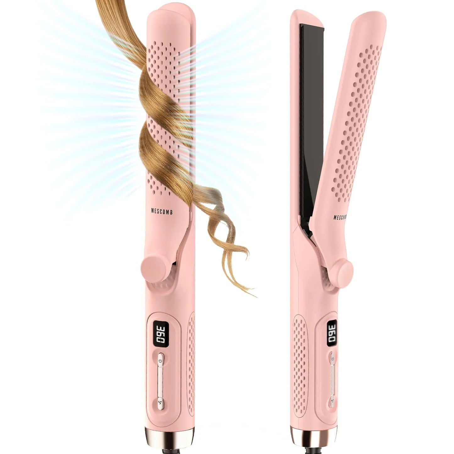 Lala Hair 360° Airflow Styler Curling Iron - 1.25 Inch Hair Straightener and Curler 2 in 1 with Vented Cool Air to Lock in Style Extra LongFlat Iron Curling Wand Dual Voltage for Europe Travel
