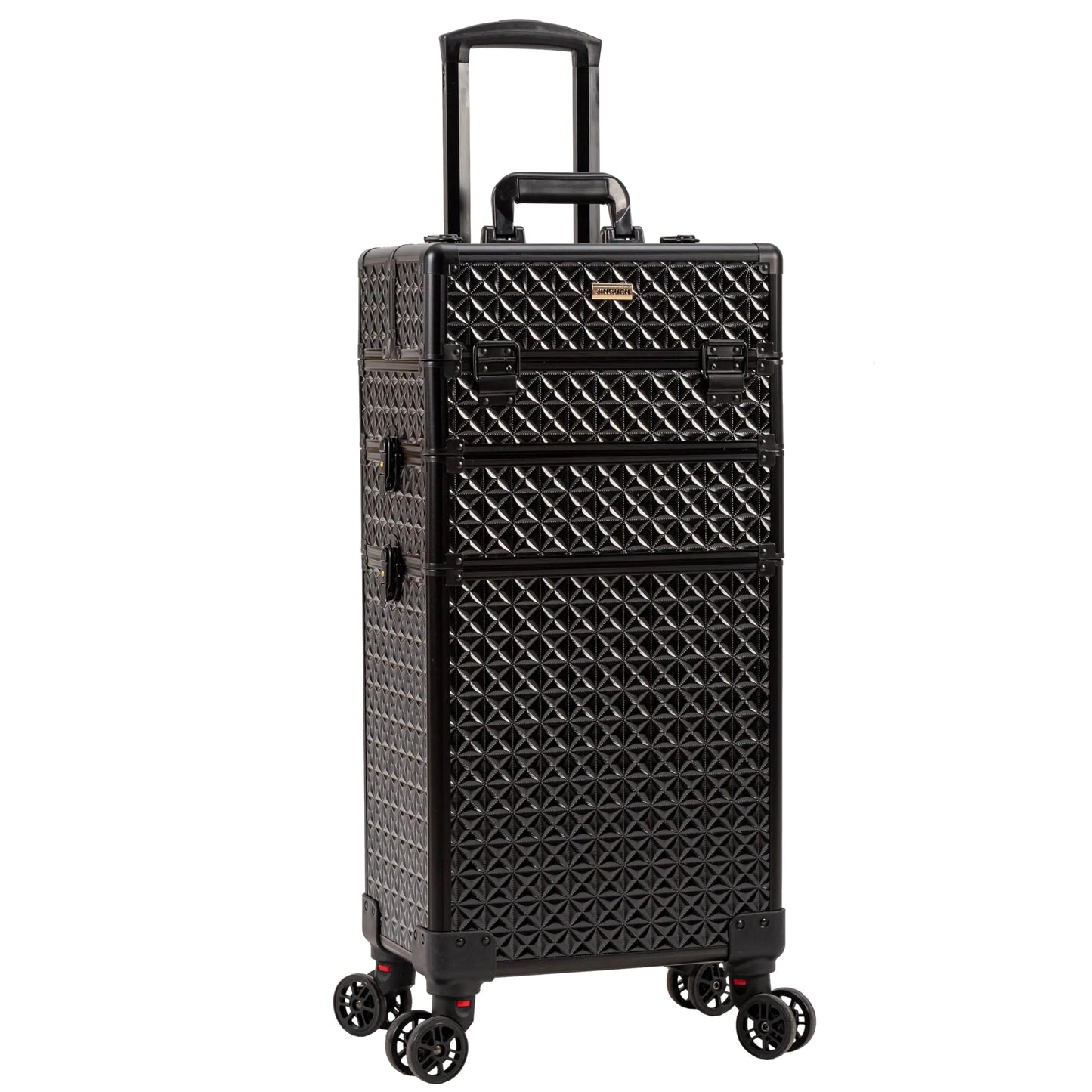 Lala 3 in 1 Rolling Makeup Train Case Professional Cosmetic Trolley Large Storage with Keys Swivel Wheels Salon Barber Case Traveling Cart Trunk for Make Up Hairstylists Nail Tech Black