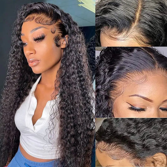 Lala Hair Deep Wave Lace Front Wigs Human Hair 13x4 HD Transparent Lace Frontal Wigs for Women Glueless Curly Lace Front Wigs Pre Plucked Hairline with Baby Hair Brazilian Virgin Human Hair Wigs 22 Inch