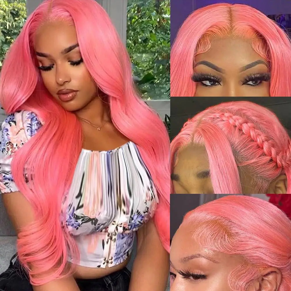Lala Pink Wig Human Hair - Pink Human Hair Lace Front Wig - Body Wave 13x6 HD Pink Lace Front Wig Human Hair Pre Plucked with Baby Hair - 200% Density Pink wigs for women - Colored Wigs Human Hair
