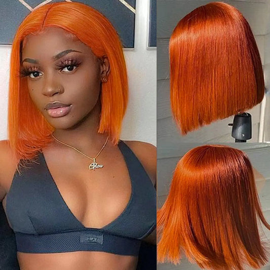 Lala Hair Ginger Orange Bob Wig Human Hair 13x4 350 Color Straight Short Bob Wig for Women 180% Density HD Transparent Ginger Orange Lace Front Wigs Human Hair Pre Plucked with Baby Hair