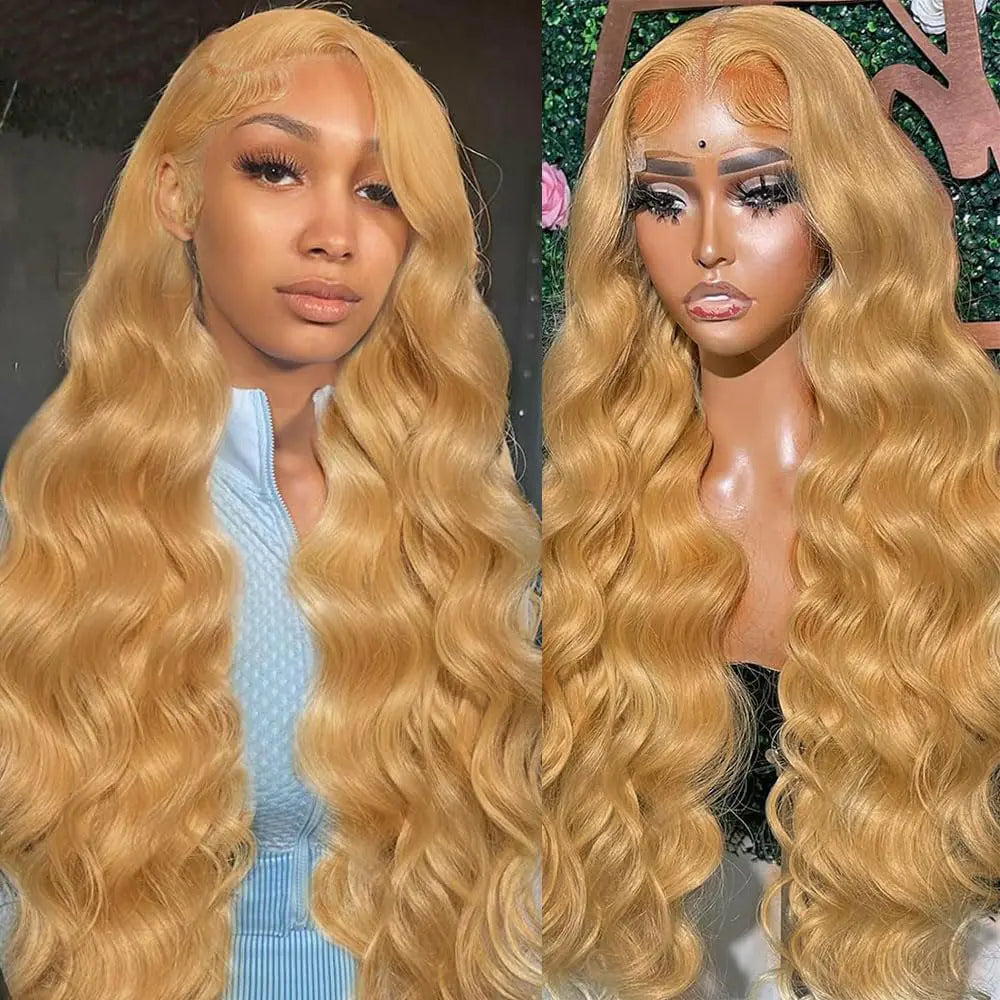 Honey Blonde Wig Human Hair 13x6 Body Wave HD Lace Front Wigs Human Hair Pre Plucked With Baby Hair 180% DensityHoney Blonde Lace Frontal Human Hair Wigs 27# Blonde Colored Wig Human Hair 28 Inch