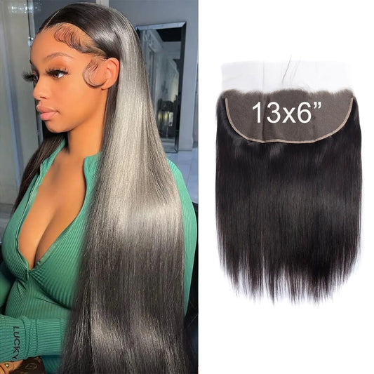 Lemoda 13x6 Frontal 16 Inch Straight HD Transparent Lace Frontals 12A Brazilian Virgin Human Hair Lace Frontal Closure Natural Black