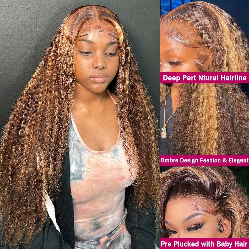 Lala Hair Highlight Blonde Lace Front Wig Human Hair 13X4 13X6 Hd Lace Frontal Wig Ombre Deep Wave Curly Lace Front Human Hair Wig