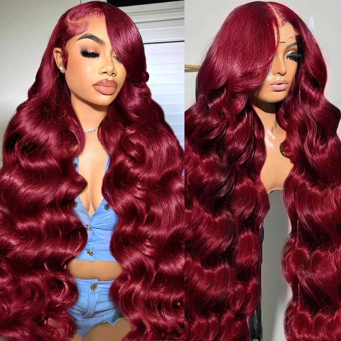 34 Inch 99J Burgundy Wig Human Hair 13x6 Body Wave Lace Front Wigs Human Hair 180% Density 99j Burgundy Lace Front Wigs Human Hair Red Wine Glueless Wigs Human Hair Pre Plucked for Women