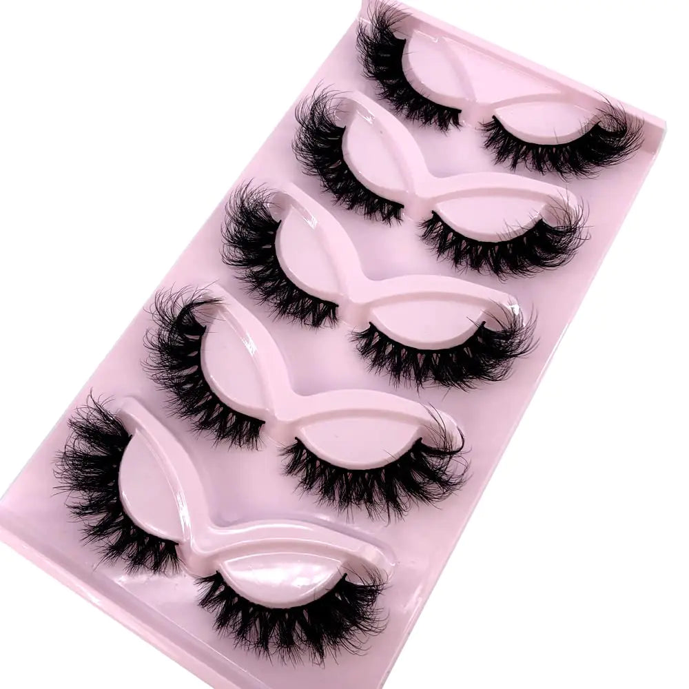 5 Pairs Cat Eye Lashes Natural Look 16MM Fox False Eyelashes Gorgeous Wispy Faux Mink Lashes (5 Pairs RU3)