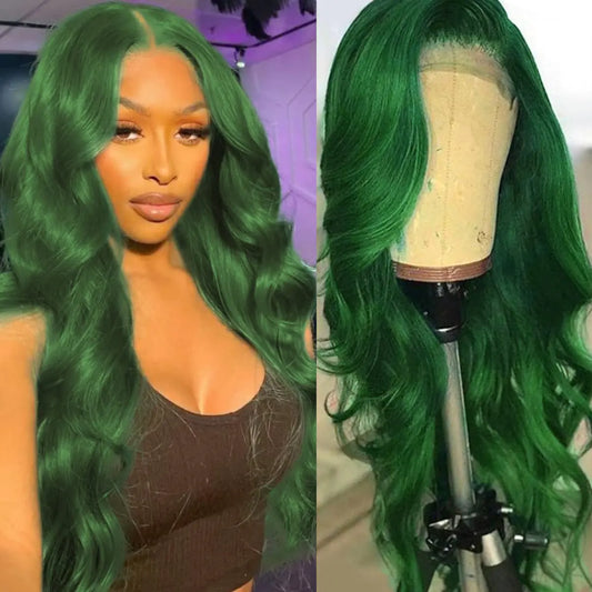 Lala Colorful Bird 30 Inch Dark Green Lace Front Wigs Human Hair Body Wave 13x4 HD Lace Frontal Wig Pre Plucked with Baby Hair Green Lace Front Human Hair Wigs Glueless 150% Density