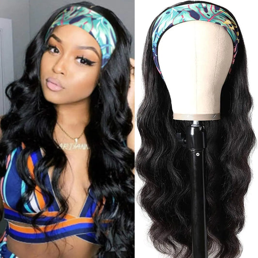 Lala Hair Headband Wig Human Hair Body Wave Headband Wigs for Black Women 26 Inch None Lace Front Wig Human Hair Wear and Go Glueless Wigs Machine Made Brazilian Virgin Body Wave Human Hair Wigs Natural Color