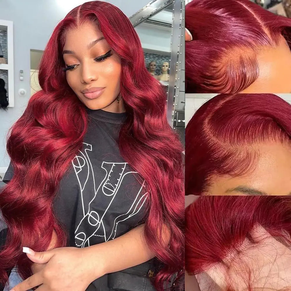 99j Burgundy Lace Front Wigs Human Hair 200% Density 13x6 Body Wave Lace Front Wigs Human Hair Pre Plucked Glueless Red Wig Wine Red Lace Front Wigs Human Hair Wigs for Women 24inch