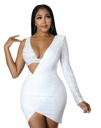 Rhinestone One-Shoulder Dress for Women