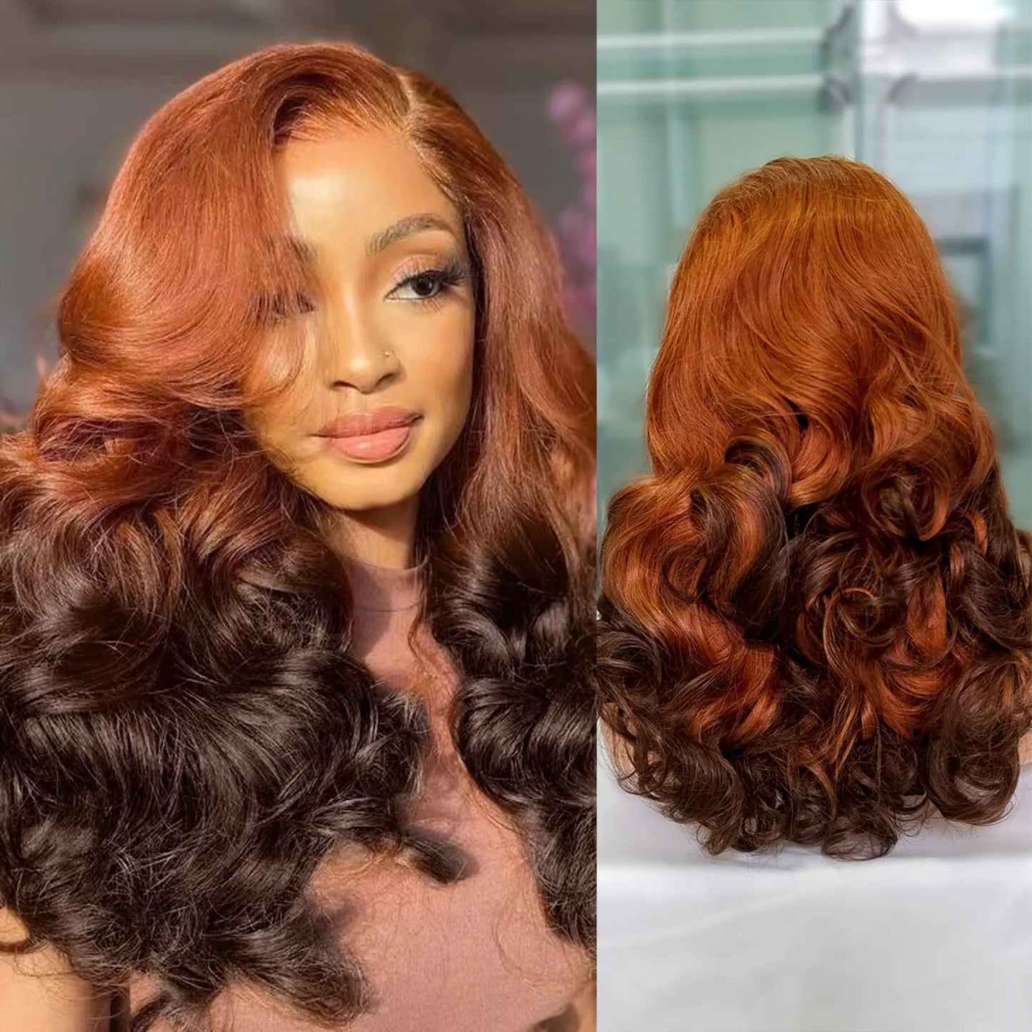 Ombre Lace Front Wigs Human Hair 250 Density Wig 13x4 Loose Body Wave HD Lace Front Wigs 250 Density Glueless Wigs Human Hair Pre Plucked Double Drawn Human Hair Wigs for Black Women 20 Inch