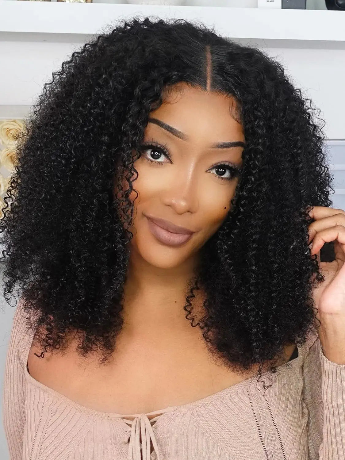 Lala Hair 24 Inch Max Parting Afro Kinky Curly Glueless Wigs Human Hair 10x7 HD Lace Pre Cut Lace Front Wigs Human Hair Pre Plucked Ready to Go Glueless Wigs Human Hair For Women Knots Bleached